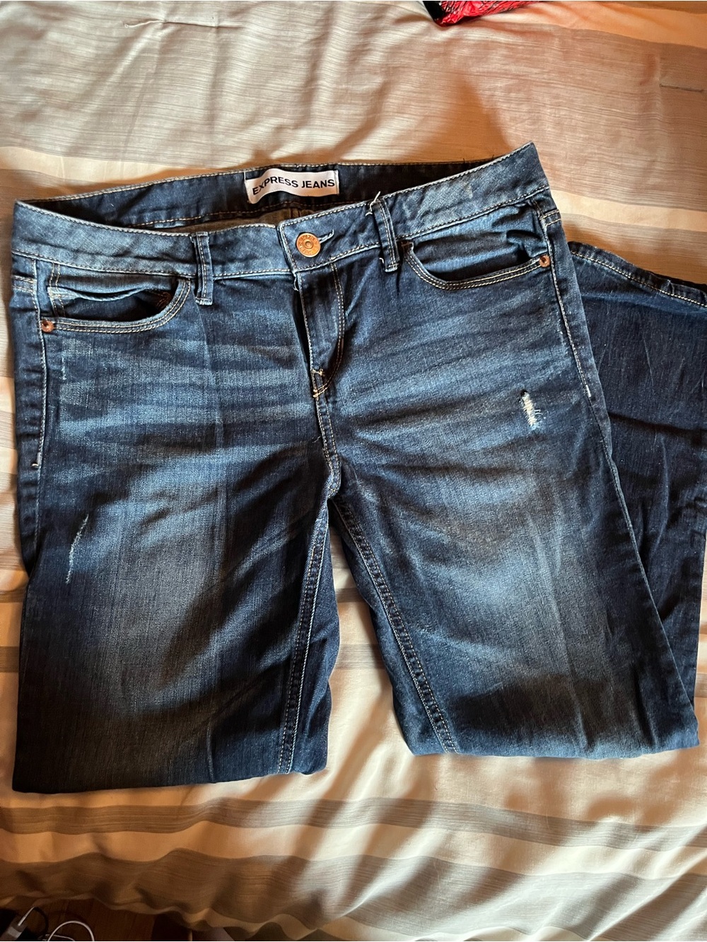 Express Women's Dark Blue Stretch Boyfriend Jean